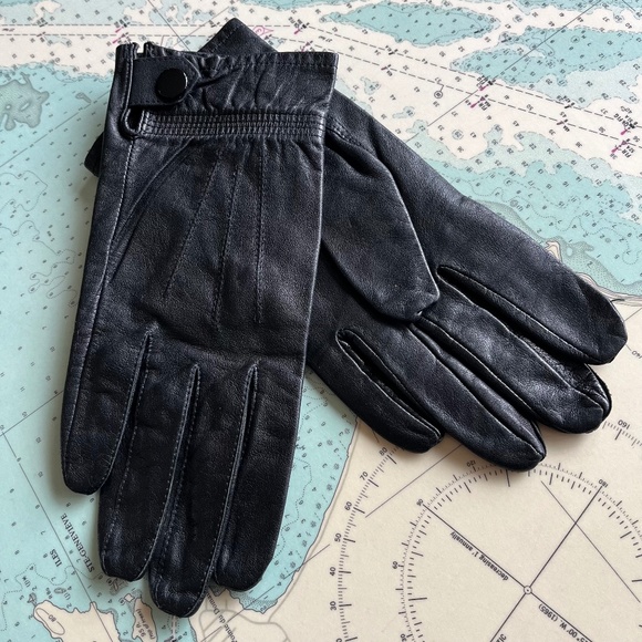 Vintage 90s Black Leather Driving Gloves - Picture 1 of 5